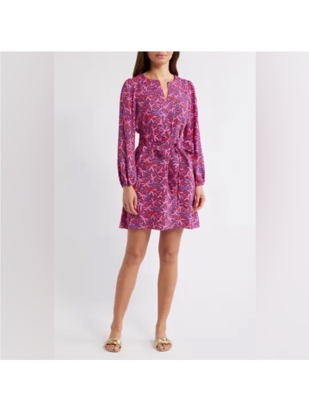 Lilly Pulitzer Olivine Longsleeve Dress Passion Fruit Pink Star Searching SZ 2